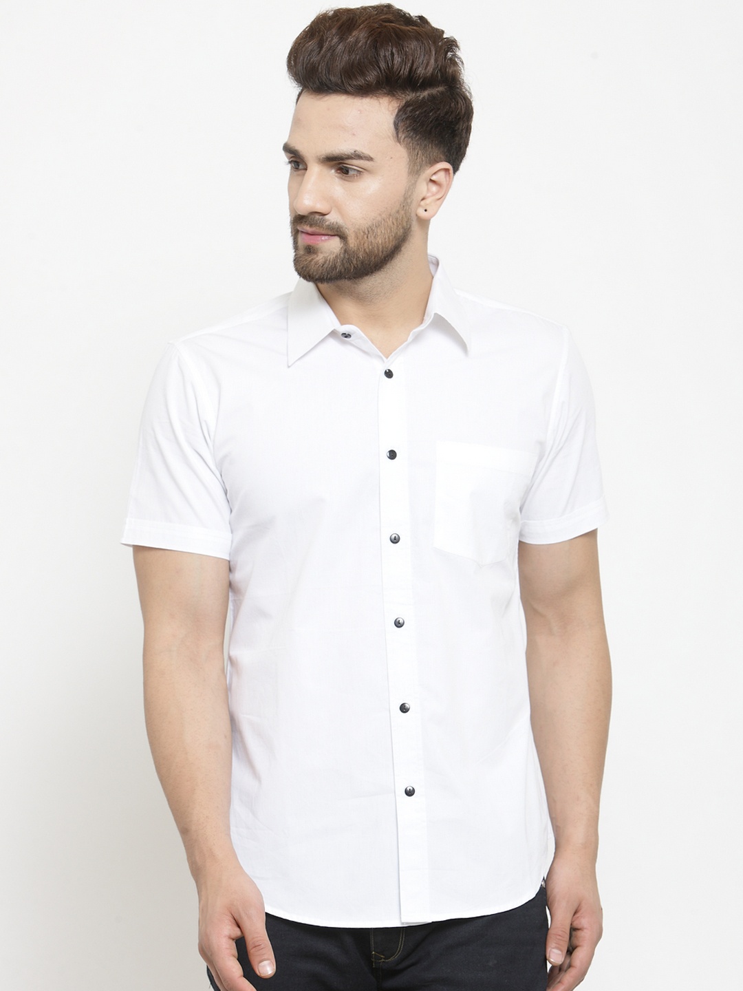Purple State Men White Slim Fit Solid Casual Shirt