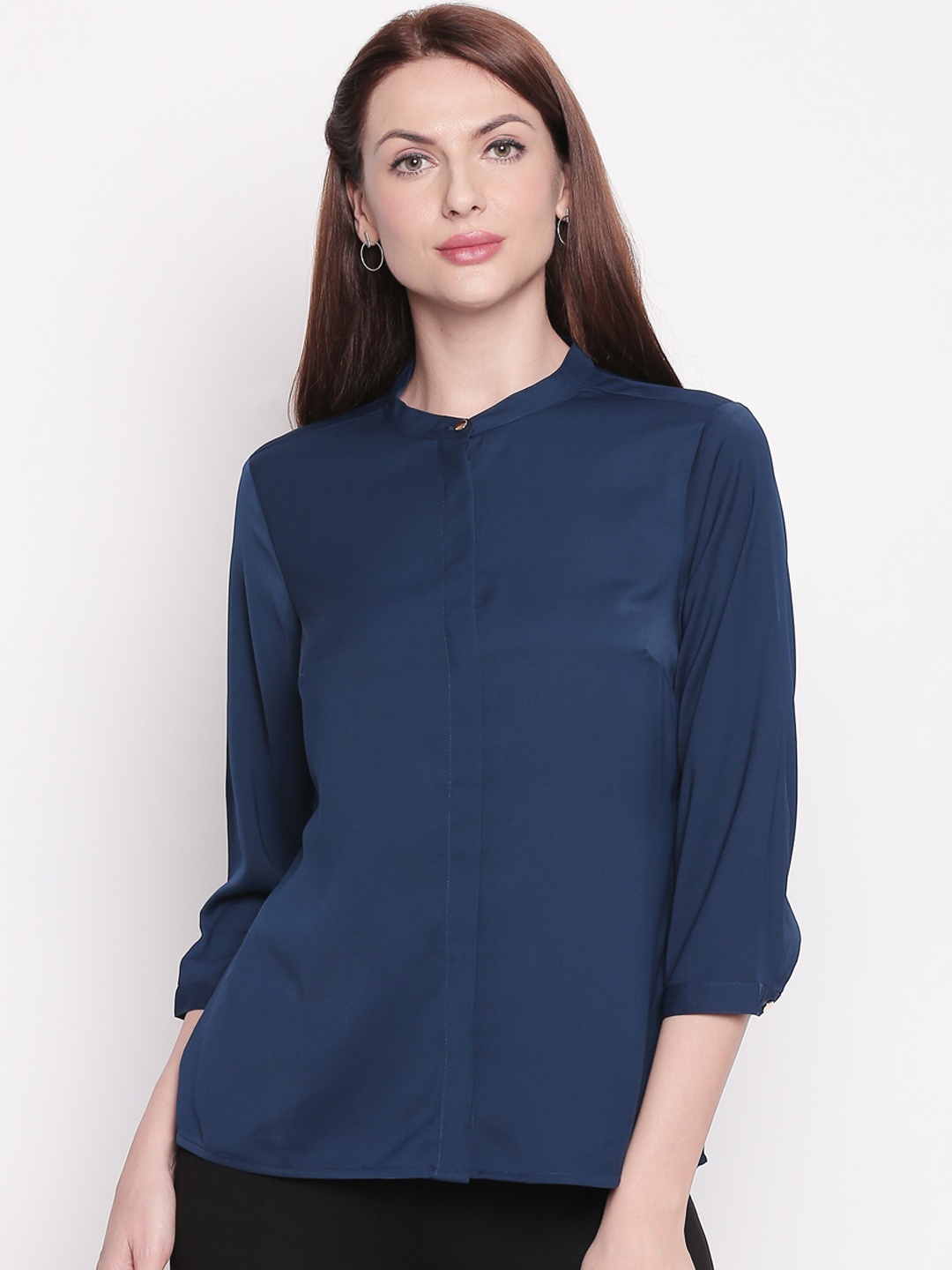 

Annabelle by Pantaloons Women Navy Blue Solid Pure Cotton Top