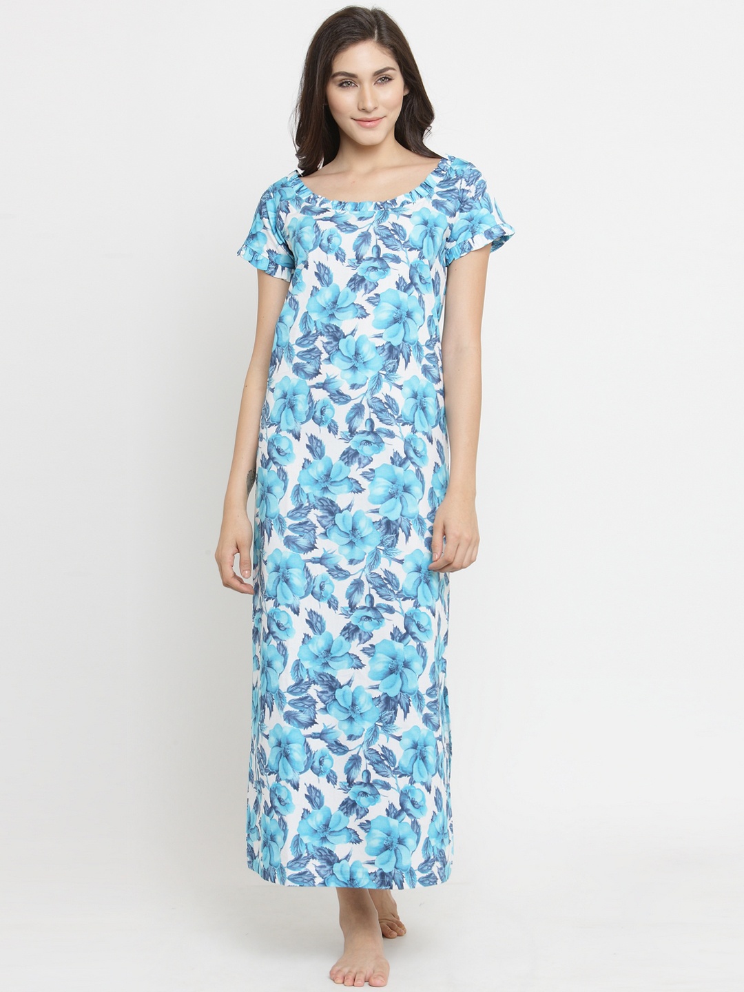

Claura Women Blue & White Printed Nightdress