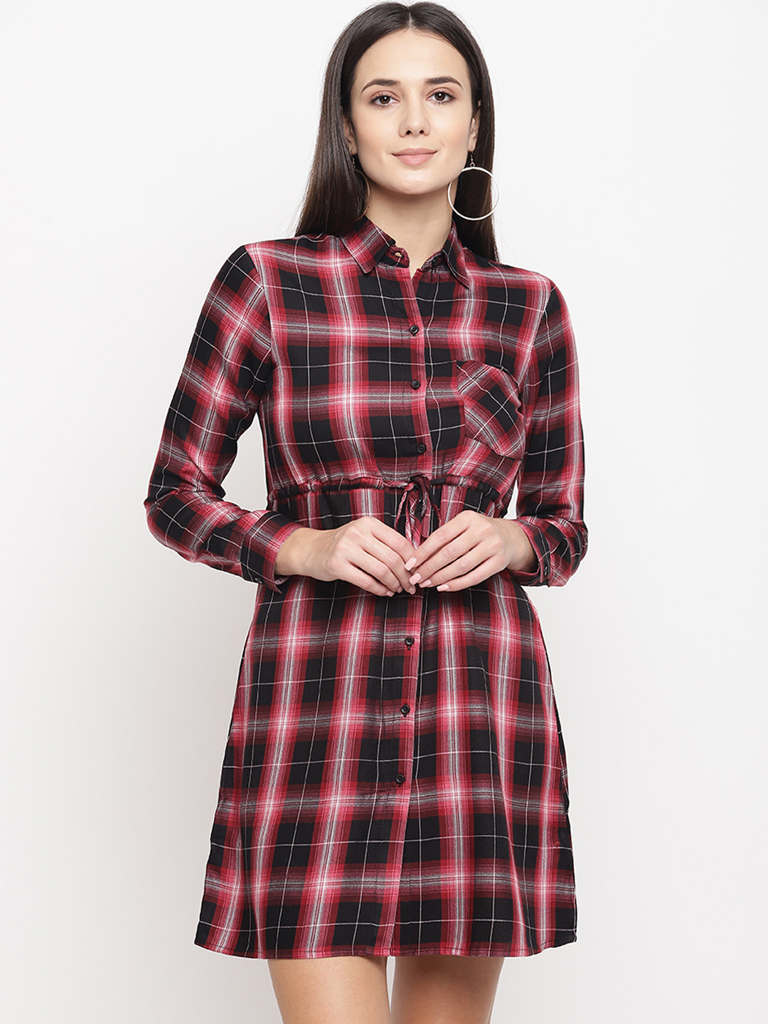 

Aeropostale Women Black Checked Shirt Dress
