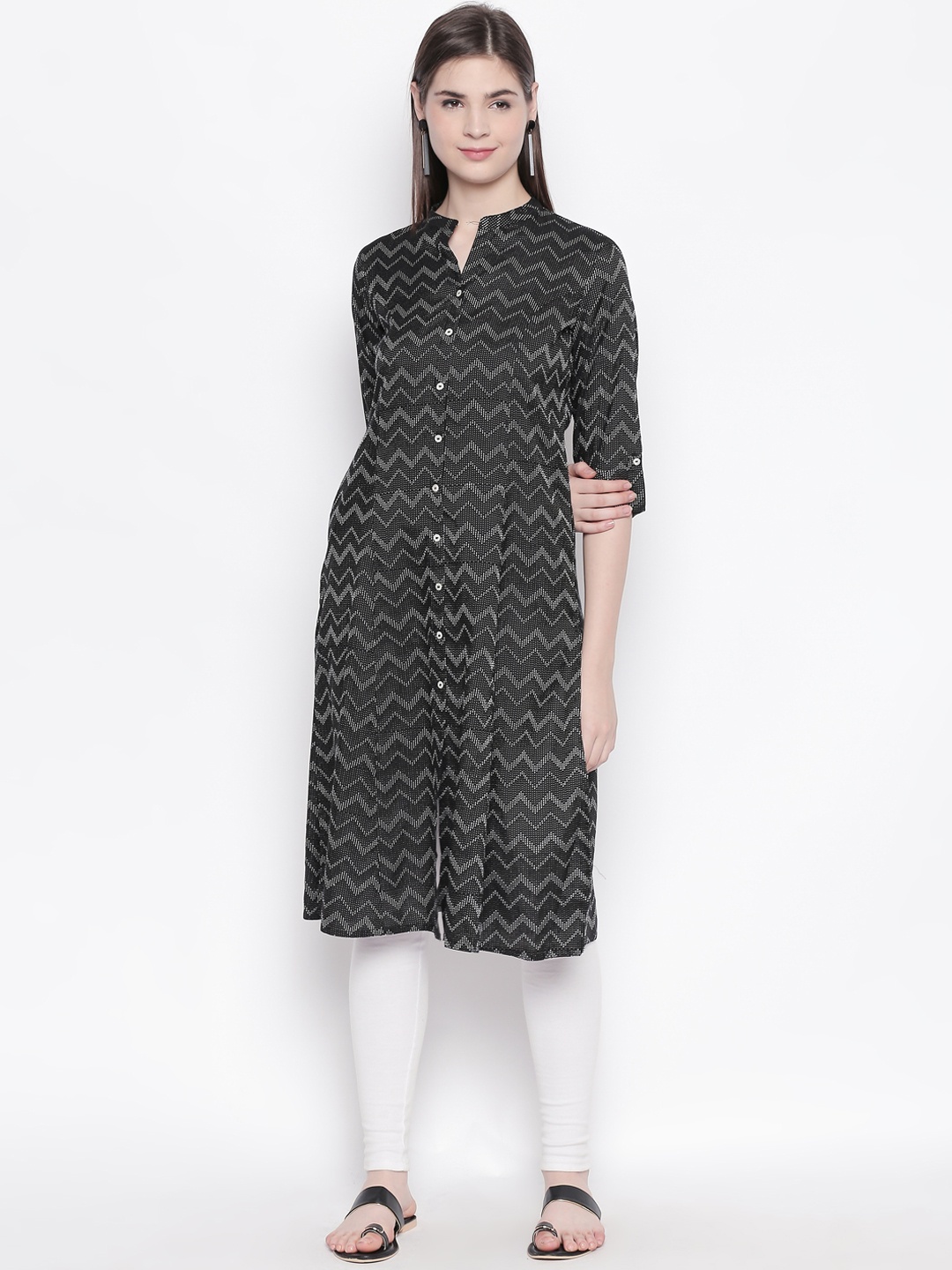 

RANGMANCH BY PANTALOONS Women Black Printed A-Line Kurta