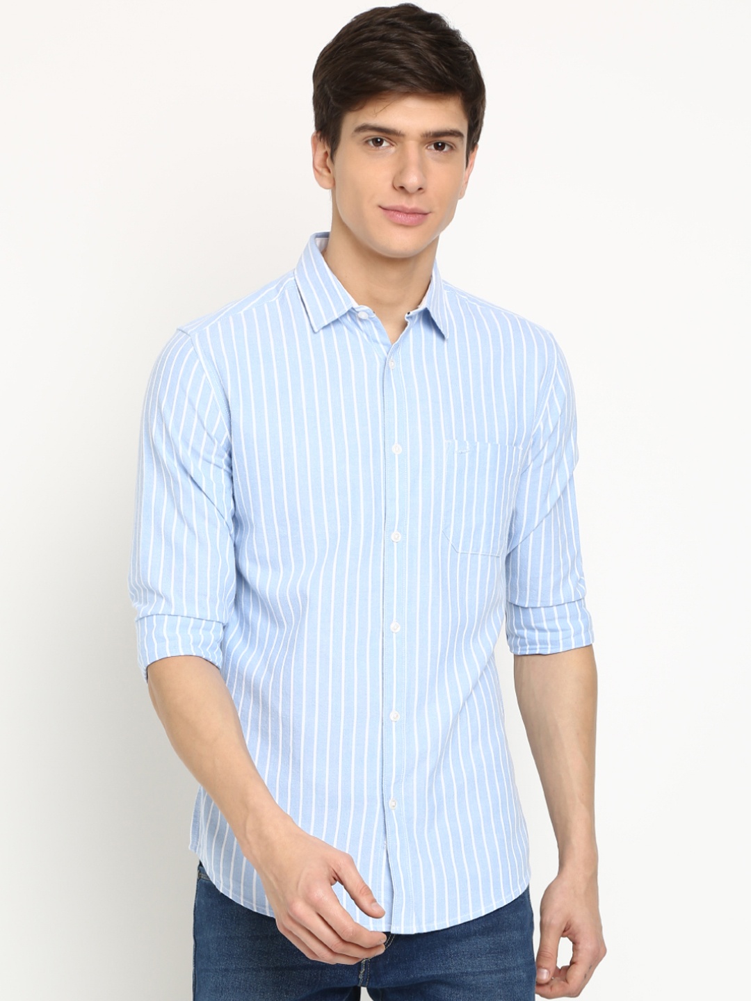 

Crocodile Men Blue & White Slim Fit Striped Casual Shirt