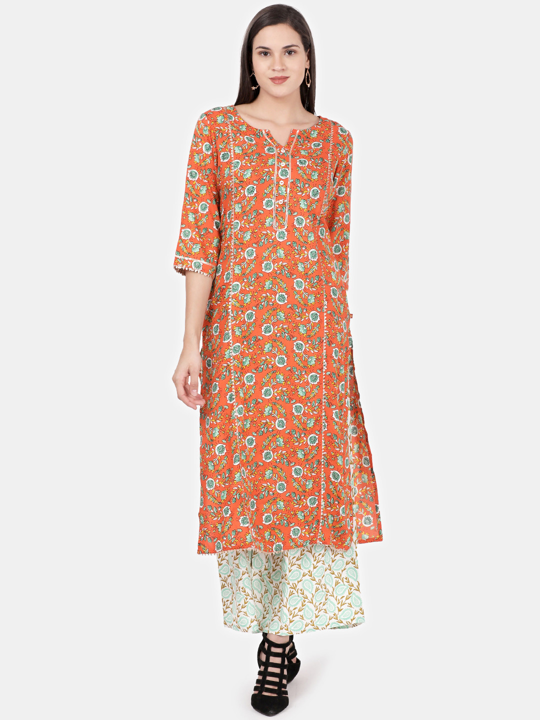

Alena Women Orange & White Printed Kurta with Palazzos