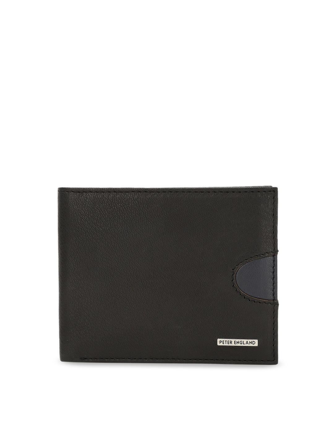 

Peter England Men Black Textured Two Fold Leather Wallet
