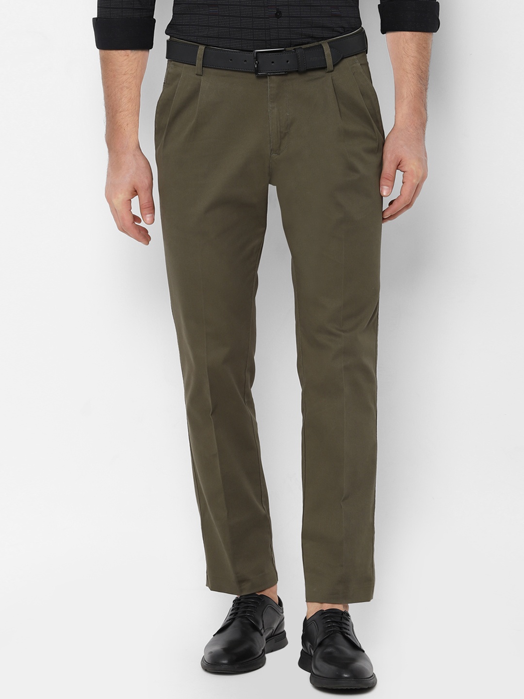 Allen Solly Men Olive Green Regular Fit Self Design Regular Trousers