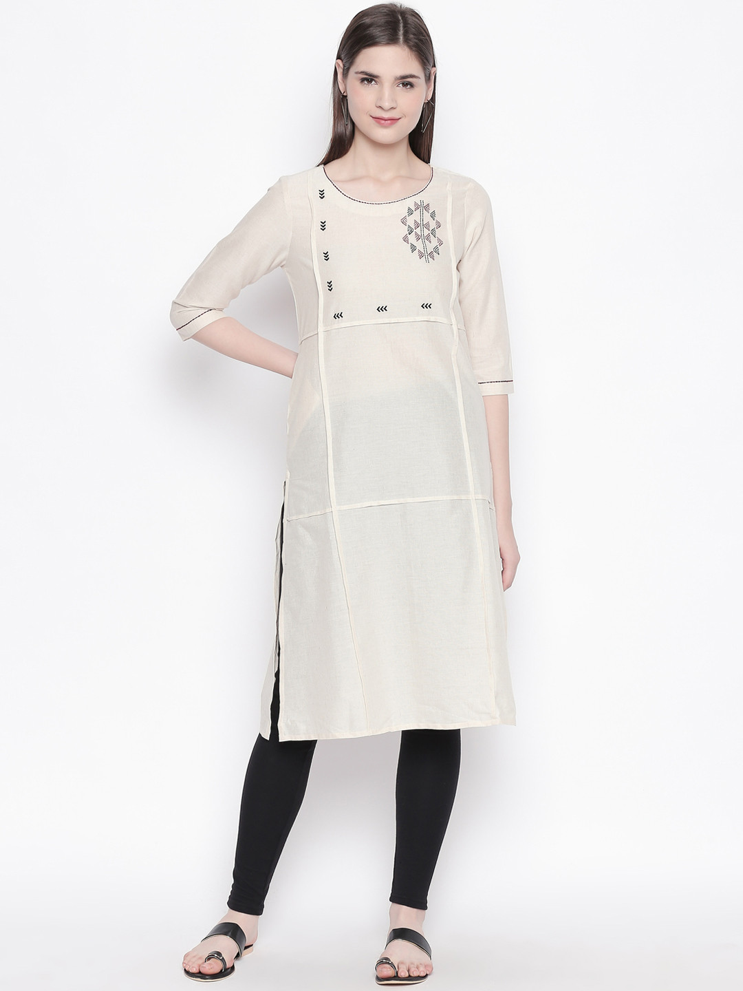 

RANGMANCH BY PANTALOONS Women Off-White Solid Straight Kurta