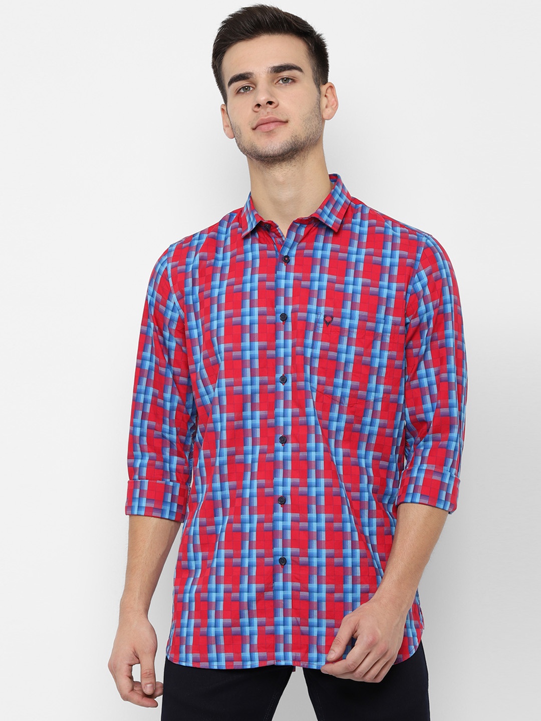 

Allen Solly Men Red & Blue Slim Fit Checked Casual Shirt