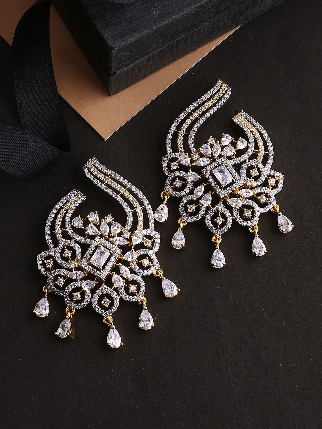 

Studio Voylla Gold-Toned & White Classic Drop Earrings