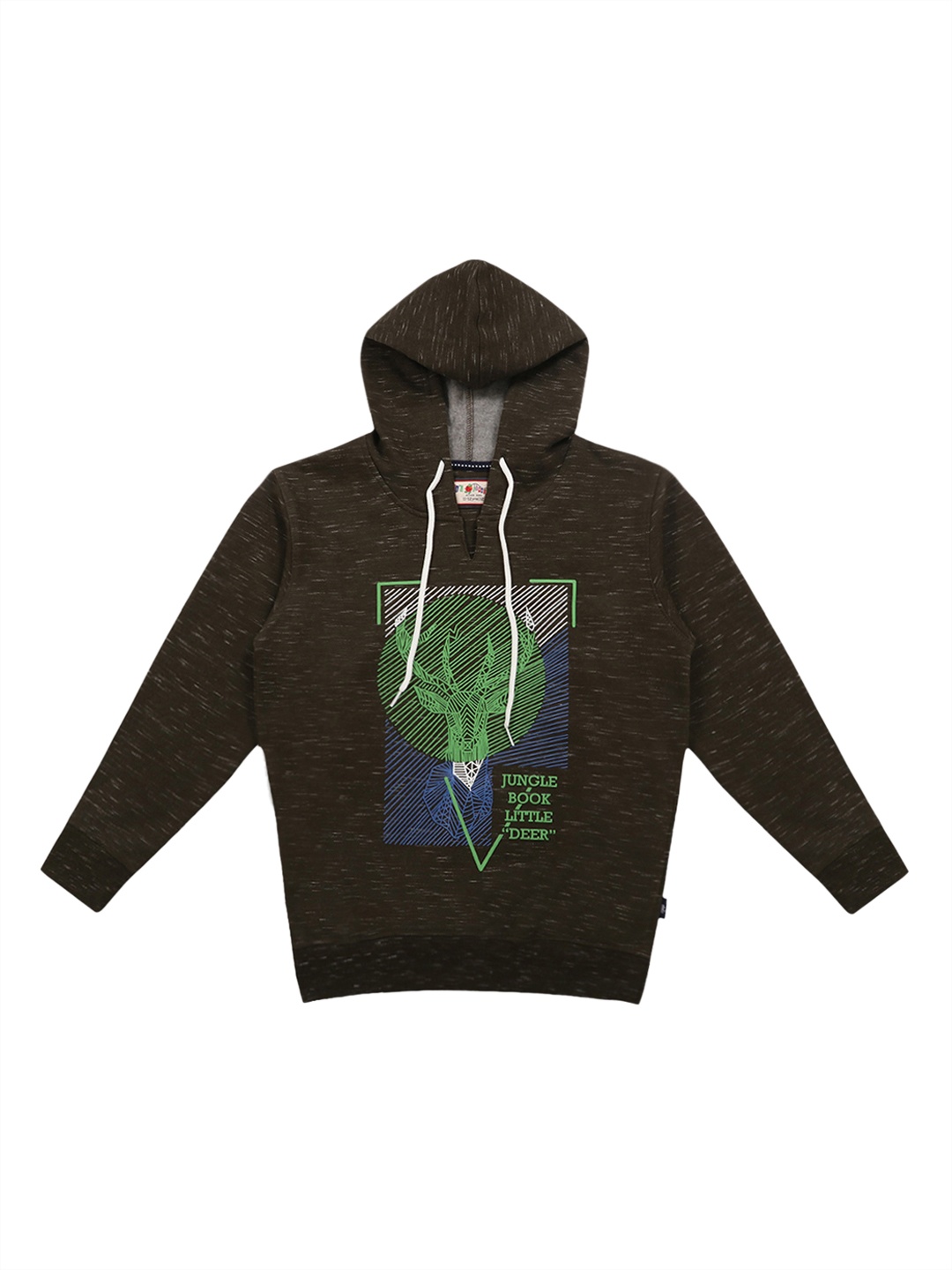 

Lil Tomatoes Boys Olive Brown Printed Hooded Sweatshirt