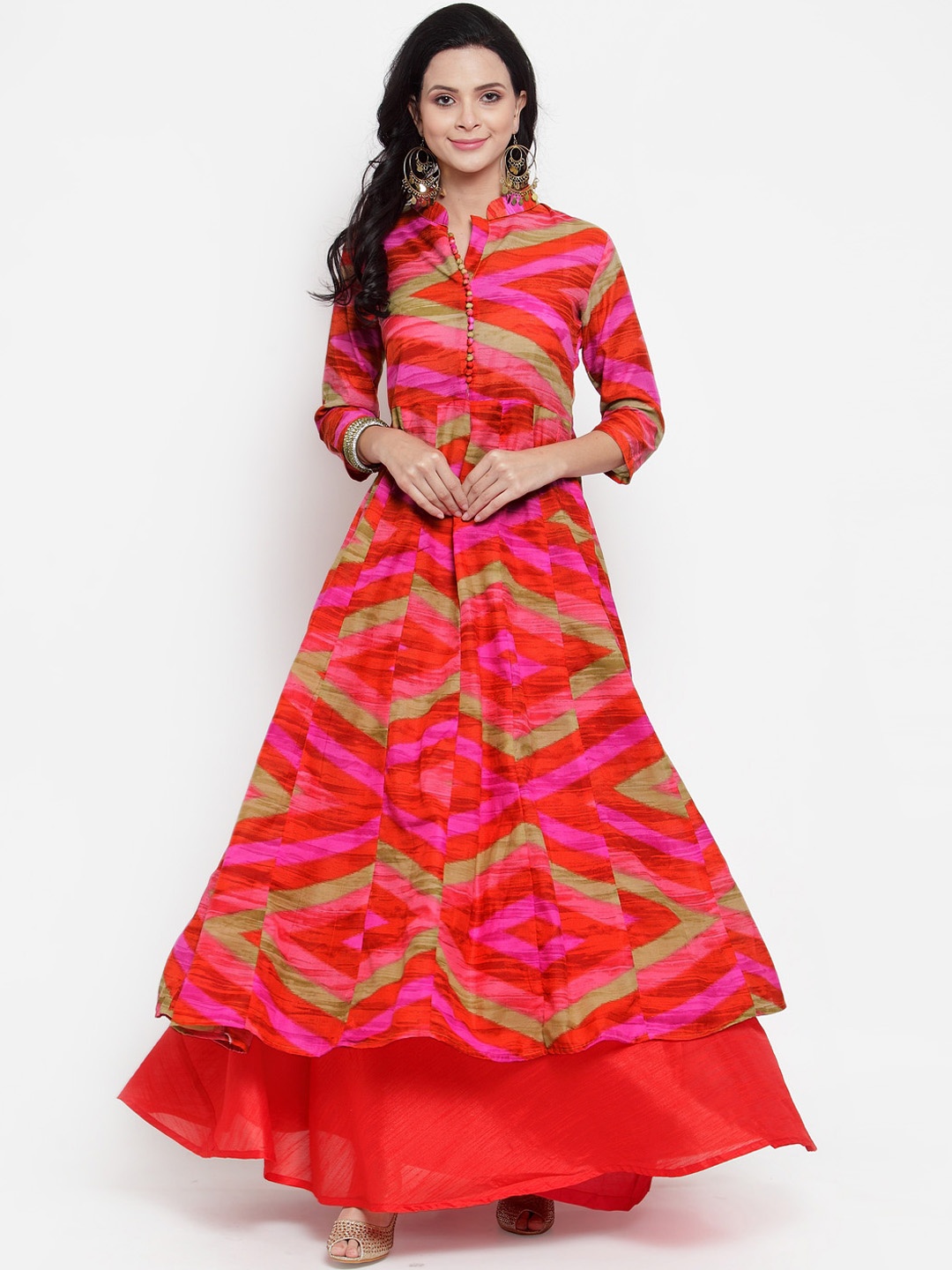 

Get Glamr Women Red & Pink Printed Anarkali Kurta