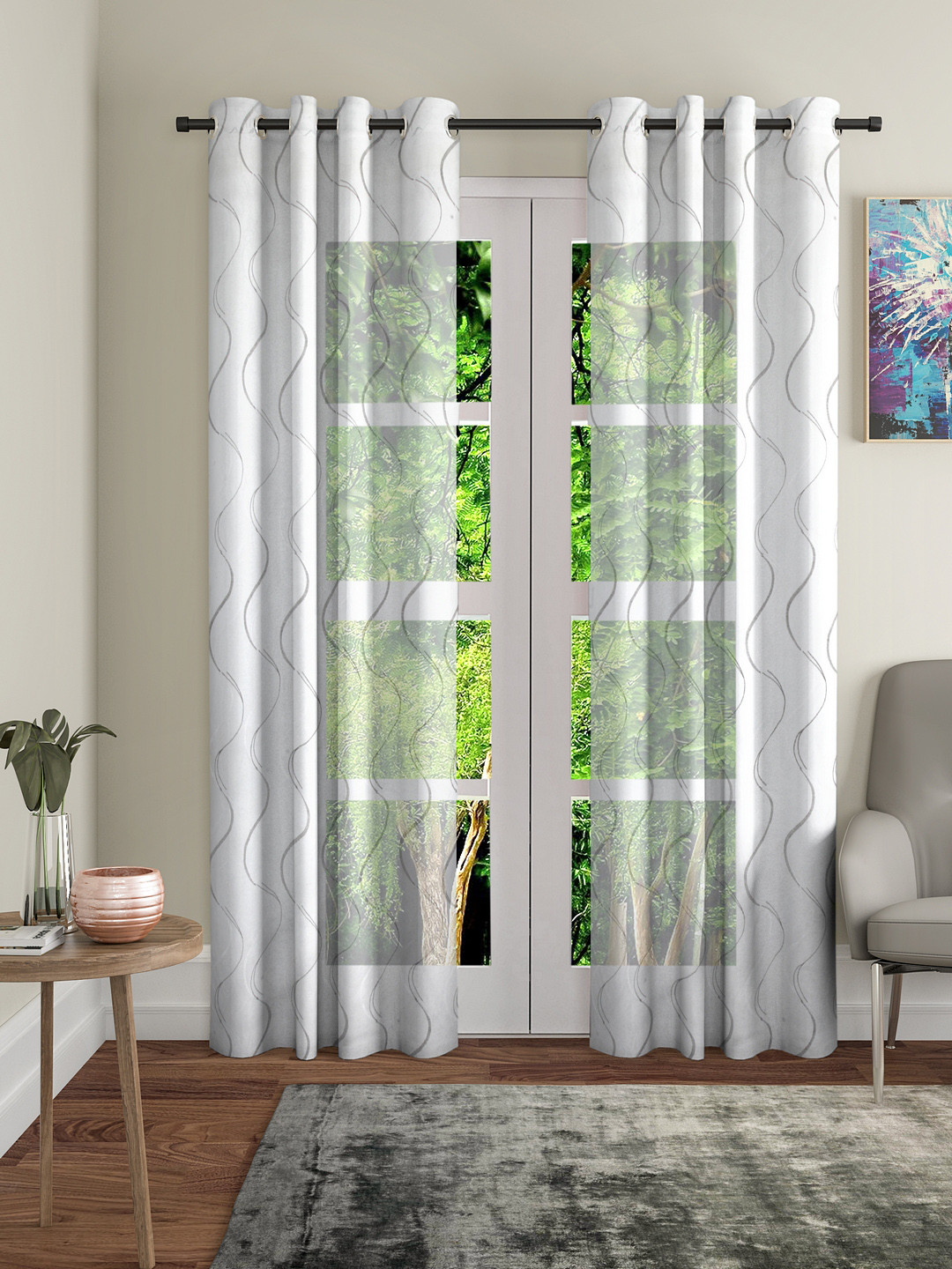 

Cortina White & Grey Set of 2 Long Door Curtains