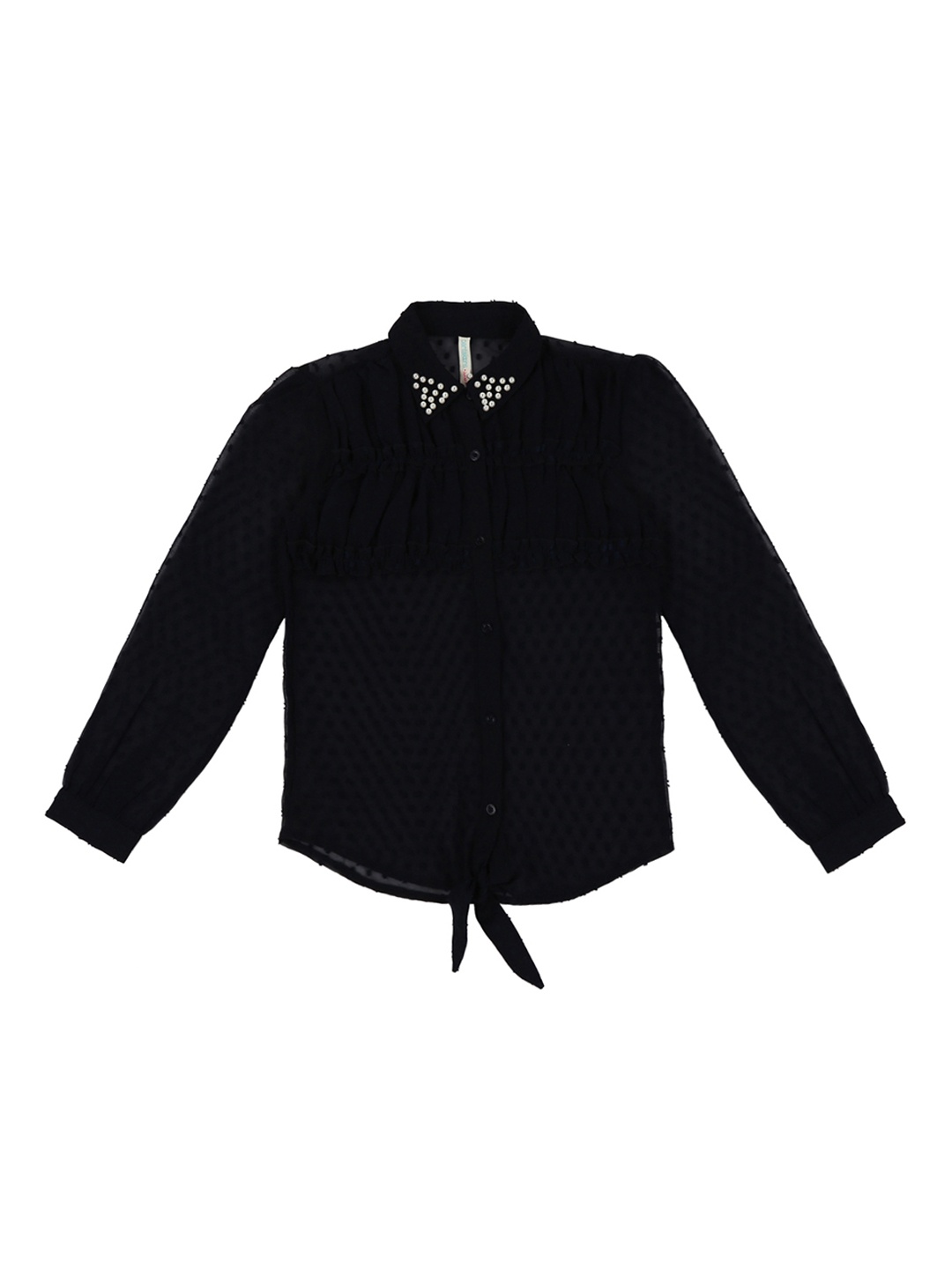 

Pantaloons Junior Girls Black Embellished Shirt Style Top