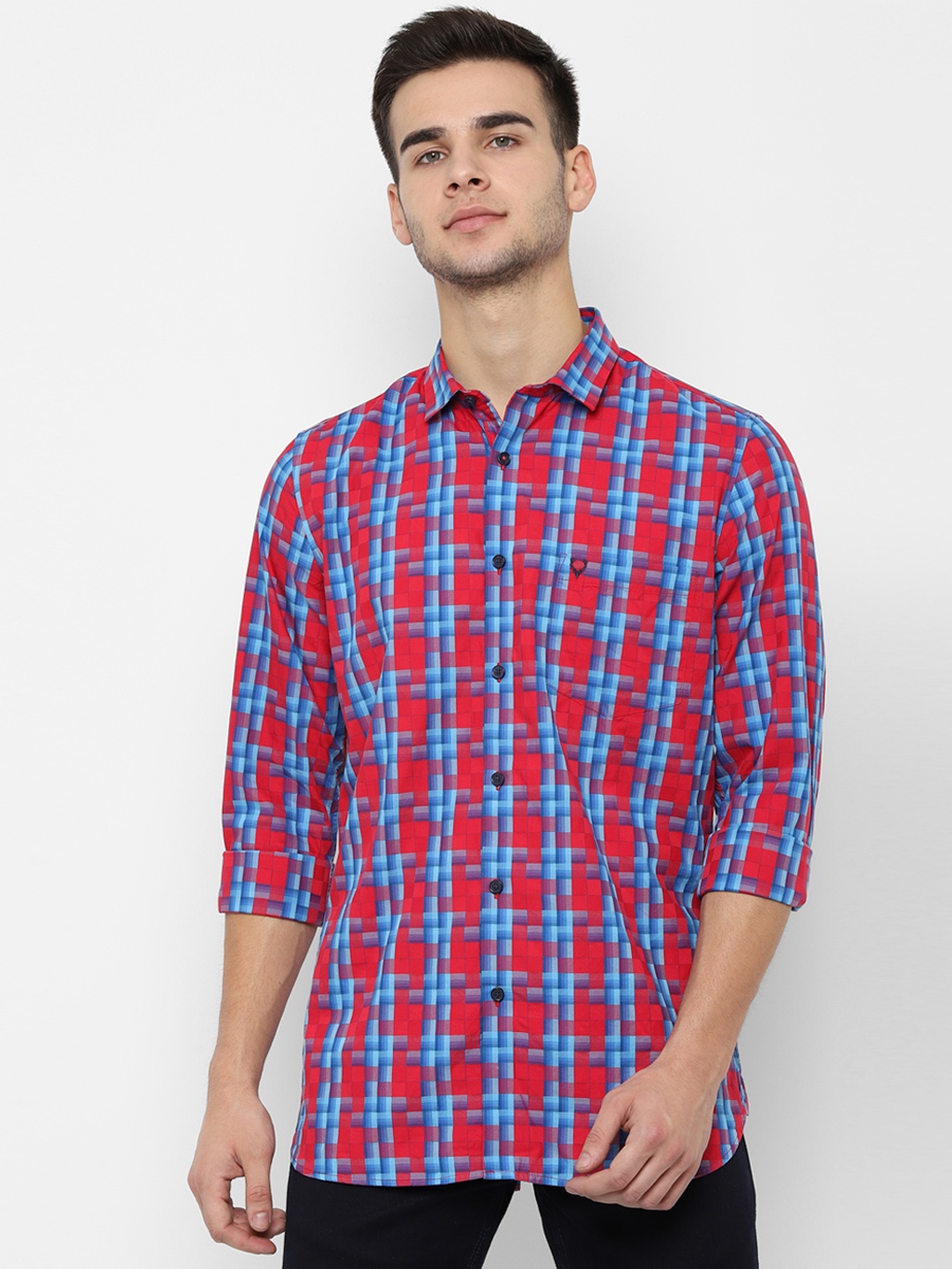 

Allen Solly Men Red & Blue Slim Fit Checked Casual Shirt
