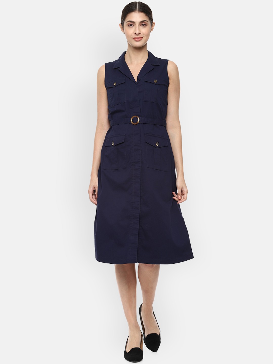 

Van Heusen Woman Navy Blue Solid A-Line Dress