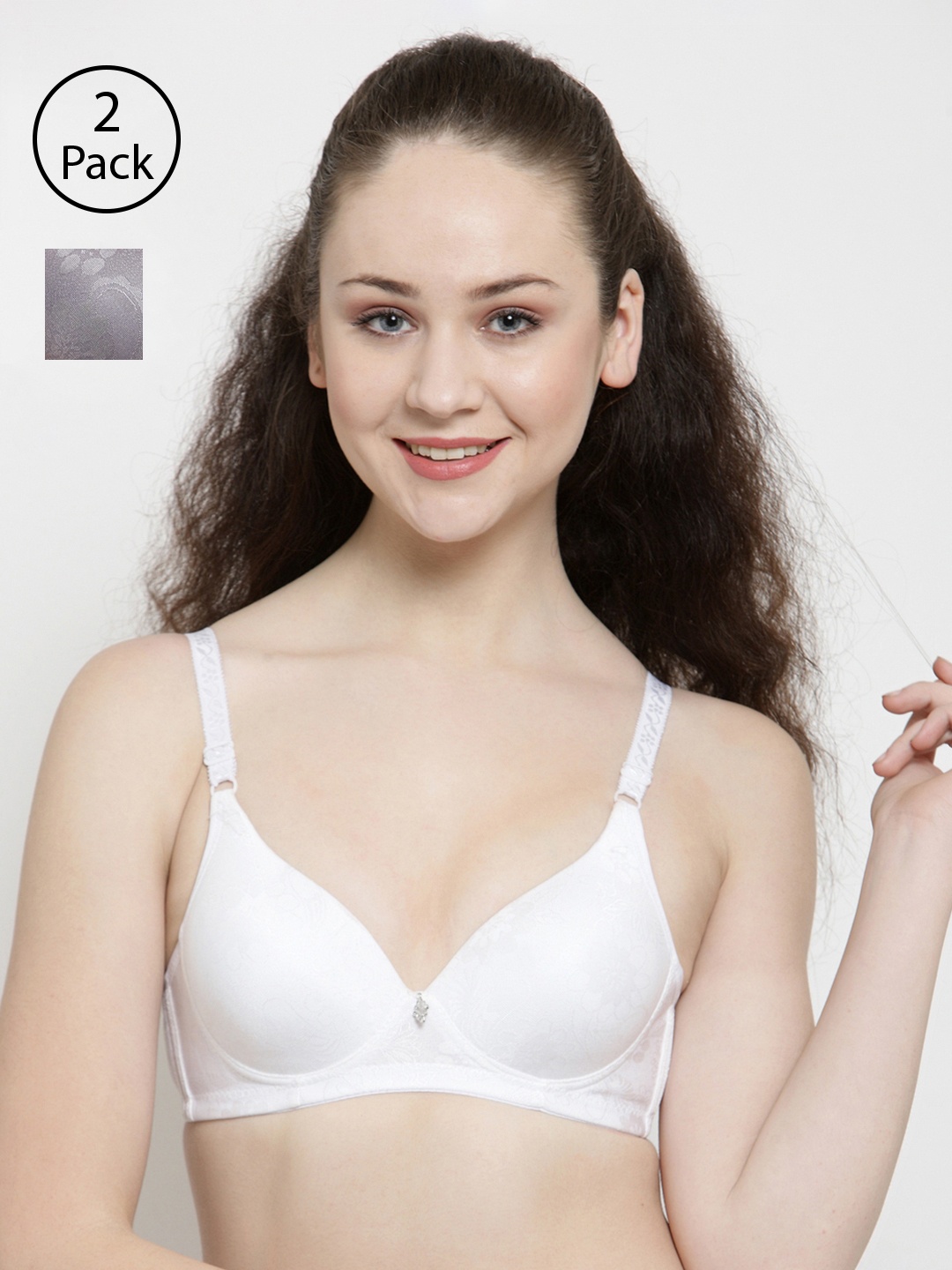 

Friskers Pack of 2 Woven Design Non-Wired Lightly Padded Push-Up Bras O-3322-02-27-32B, Grey