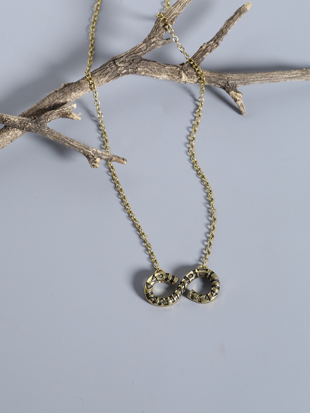 

Voylla Women Oxidised Gold-Plated Pendant with Chain