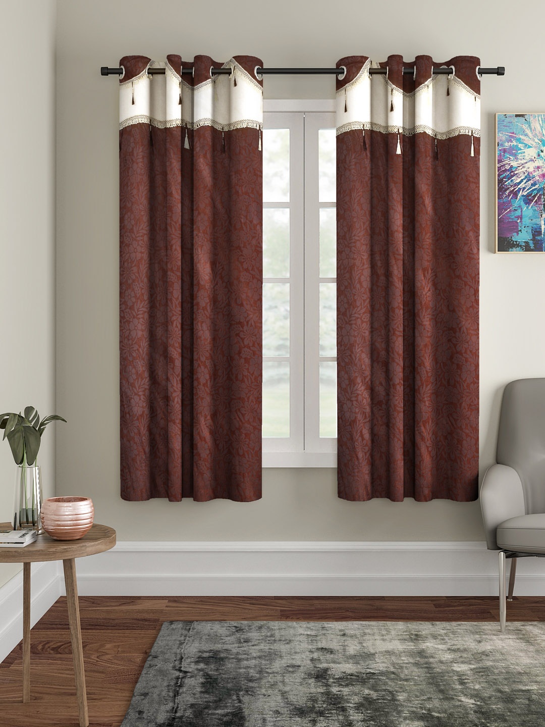 

Cortina Brown Set of 2 Floral Window Curtains