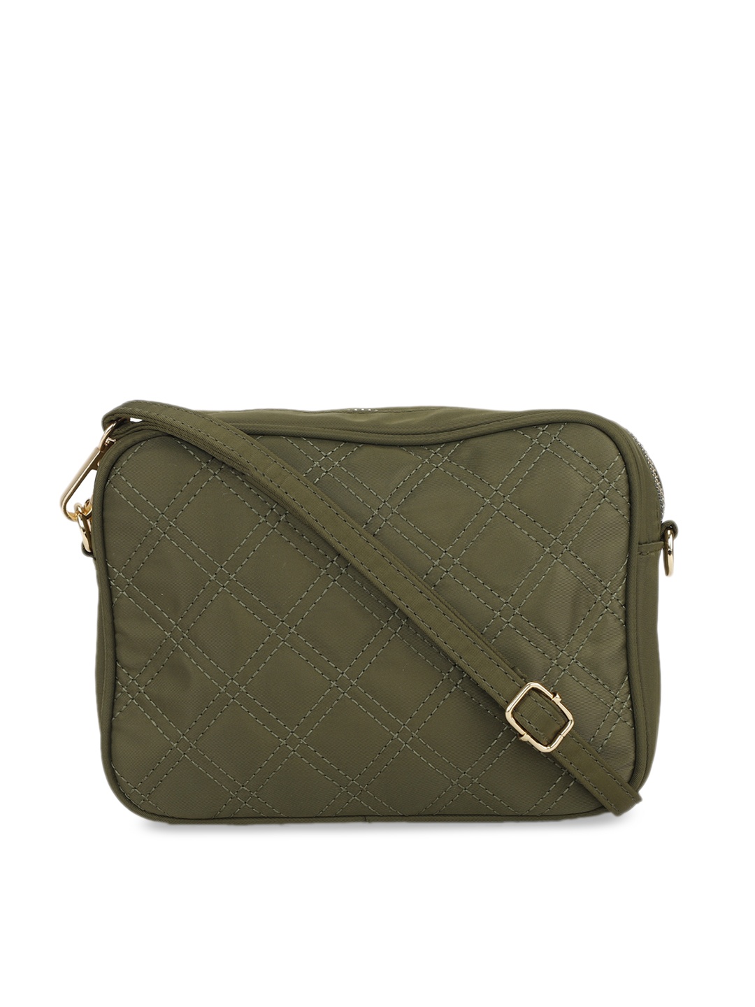 

People Olive Green Checked Sling Bag