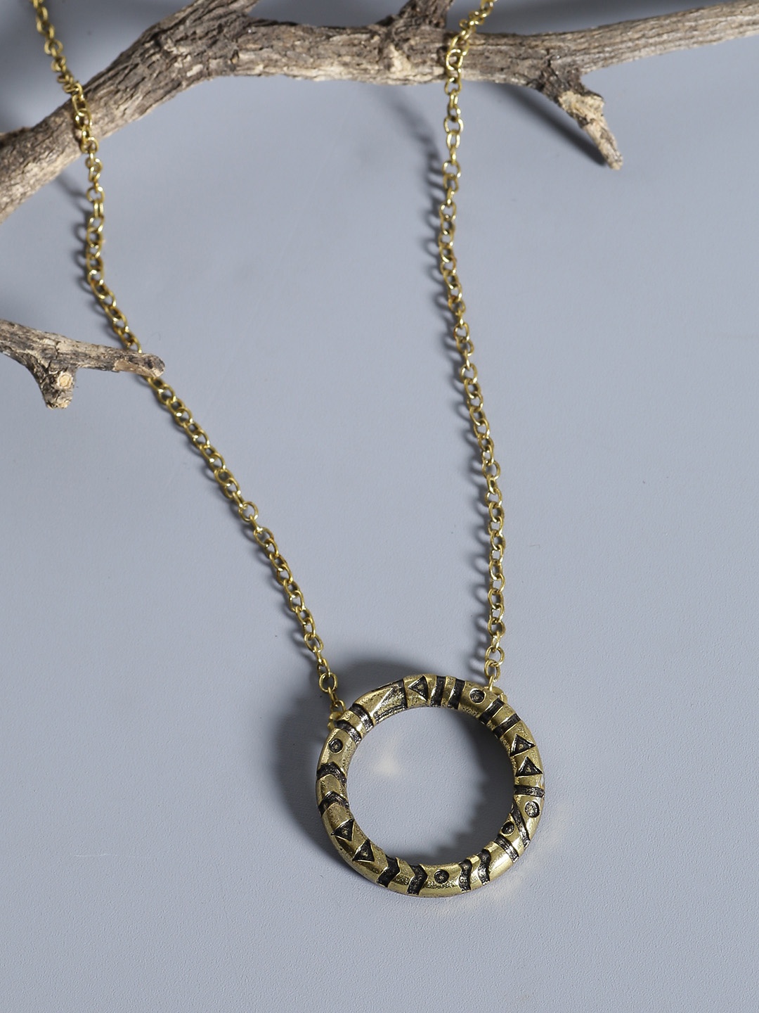 

Voylla Oxidised Gold-Plated Pendant with Chain