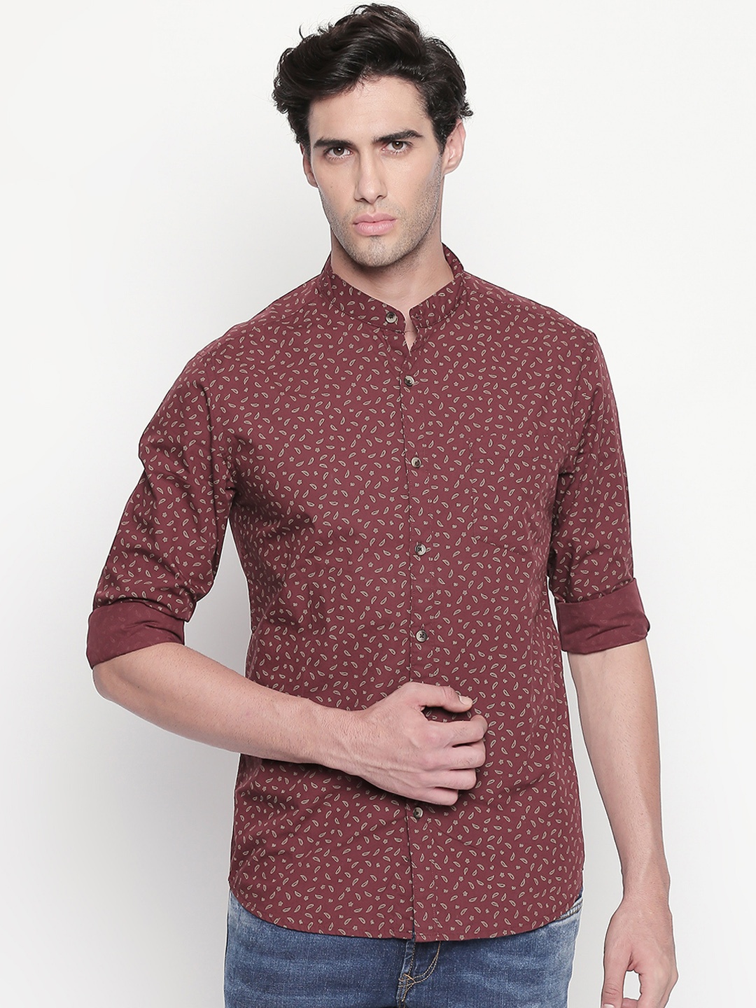 

BYFORD by Pantaloons Men Maroon Slim Fit Printed Casual Shirt