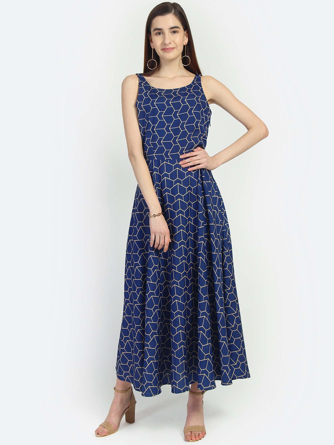

Yaadleen Women Navy Blue Printed Maxi Dress