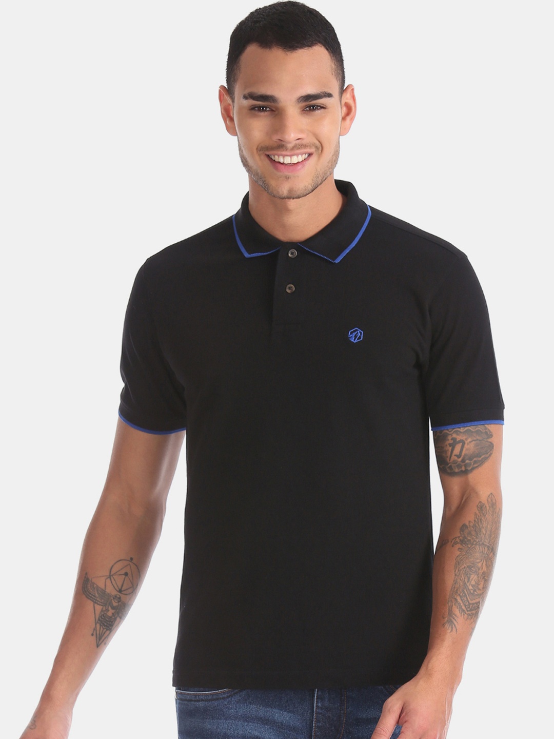 

RUF & TUF Men Black Solid Polo Collar T-shirt