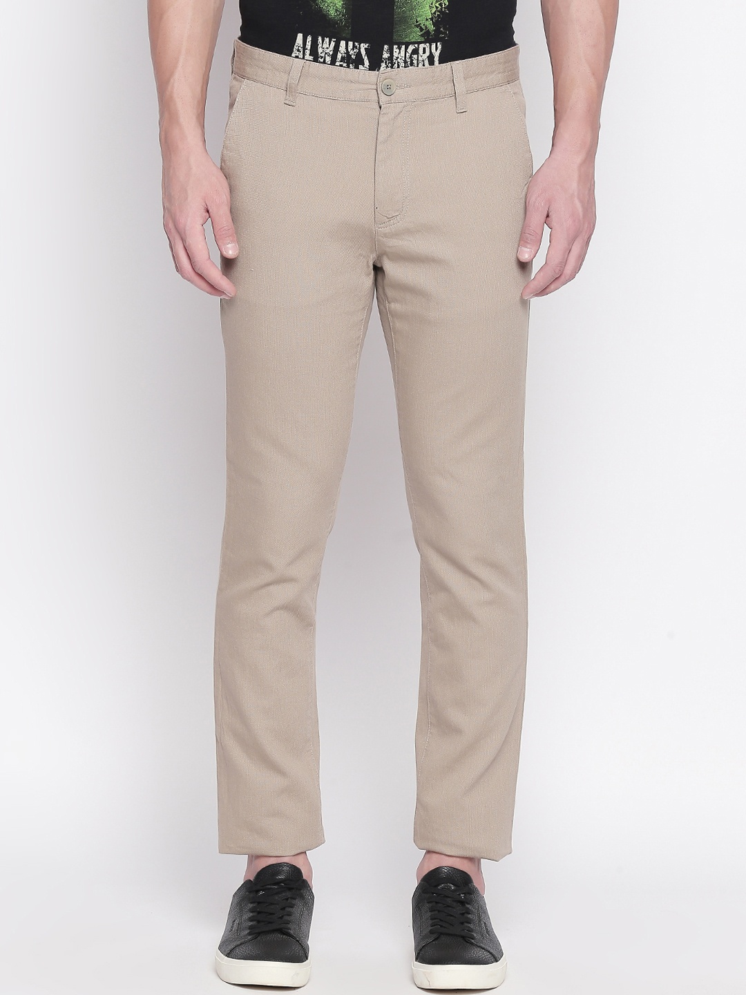 

BYFORD by Pantaloons Men Beige Slim Fit Solid Regular Trousers