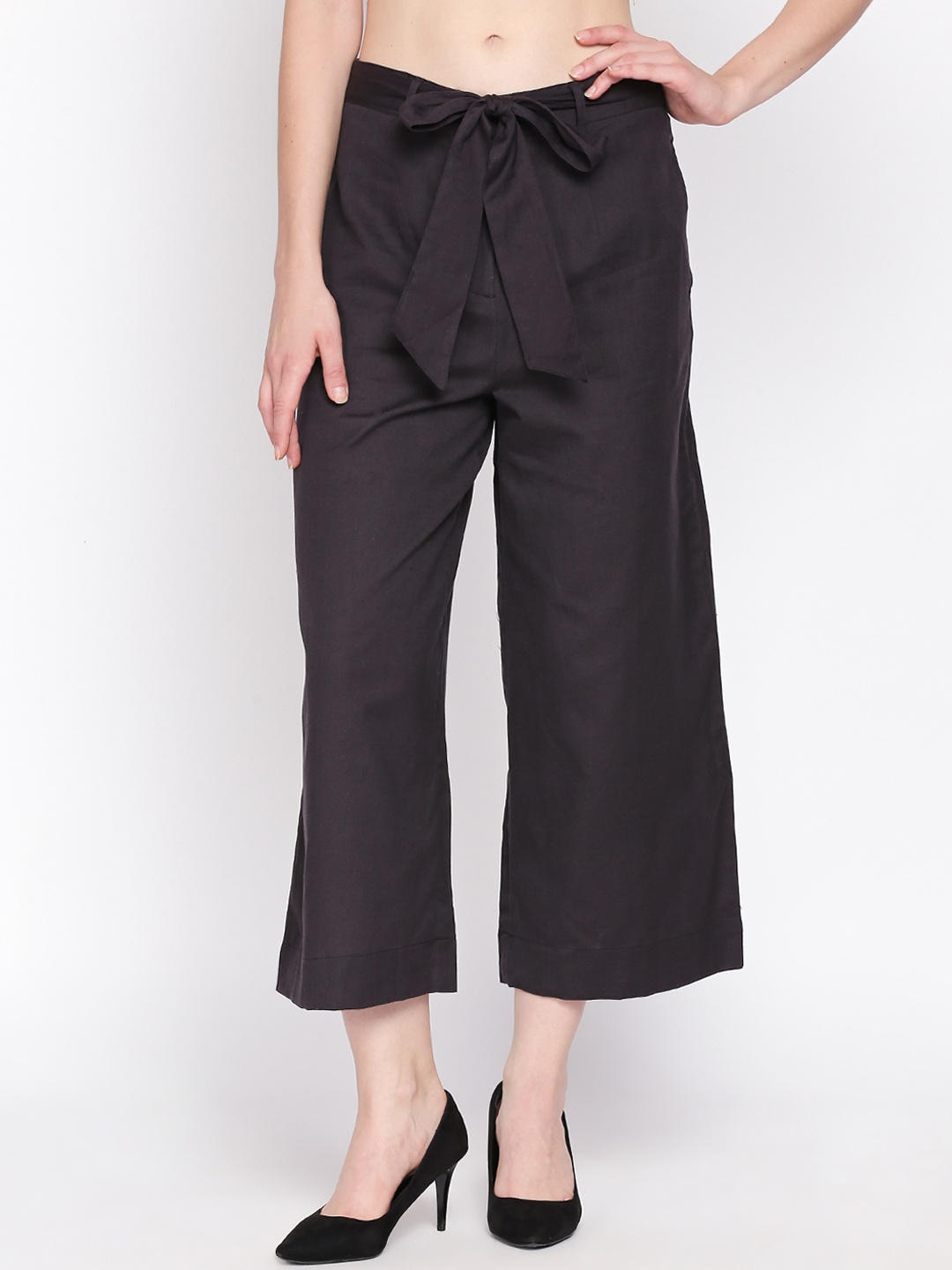 

AKKRITI BY PANTALOONS Women Charcoal Grey Regular Fit Solid Culottes