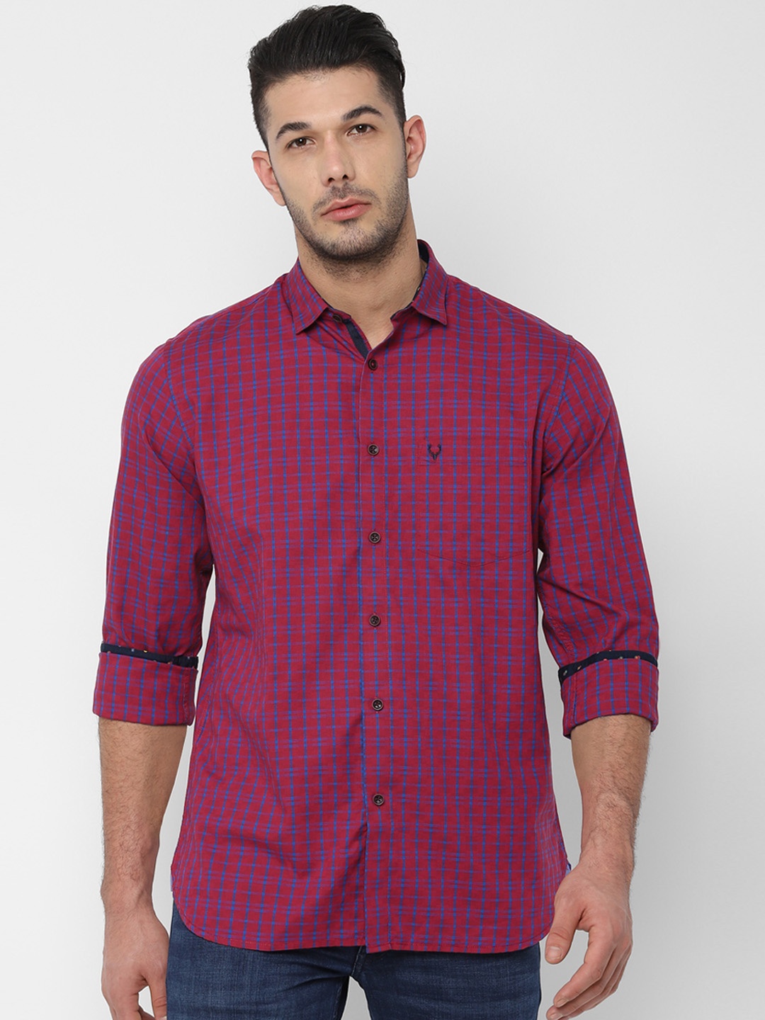 

Allen Solly Men Red & Blue Slim Fit Checked Casual Shirt