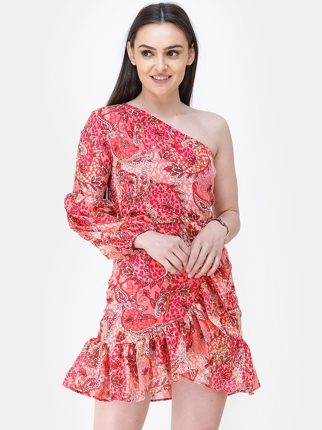 

Cation Women Coral Pink Printed Sheath Dress