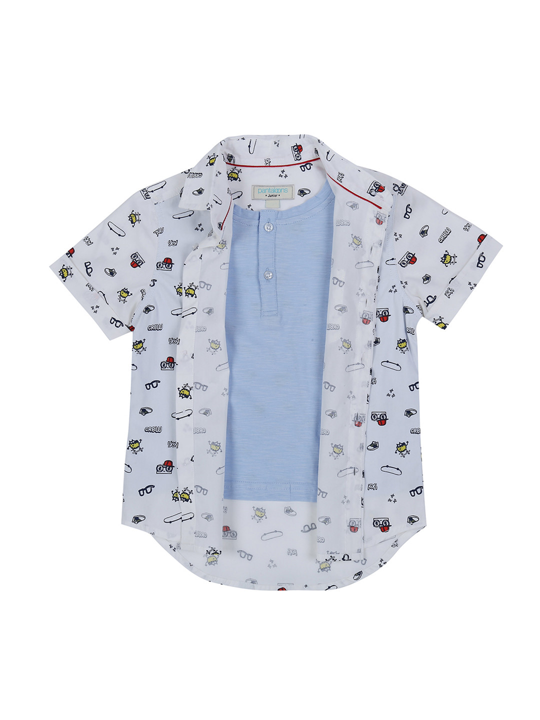 

Pantaloons Junior Boys White & Blue Regular Fit Printed Casual Shirt