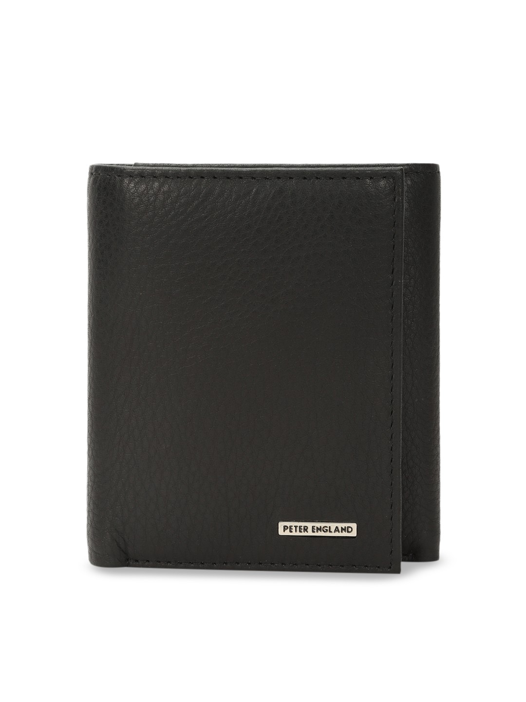 

Peter England Men Black Self Design Leather Two Fold Wallet