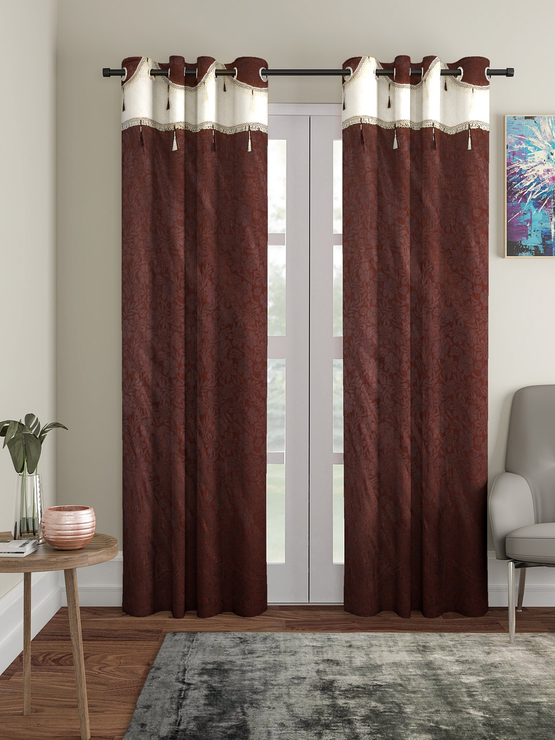 

Cortina Brown & White Set of 2 Long Door Curtains