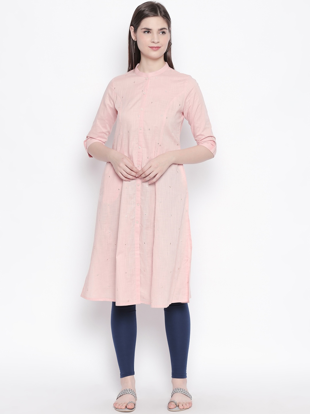 

RANGMANCH BY PANTALOONS Women Peach-Coloured Solid A-Line Kurta