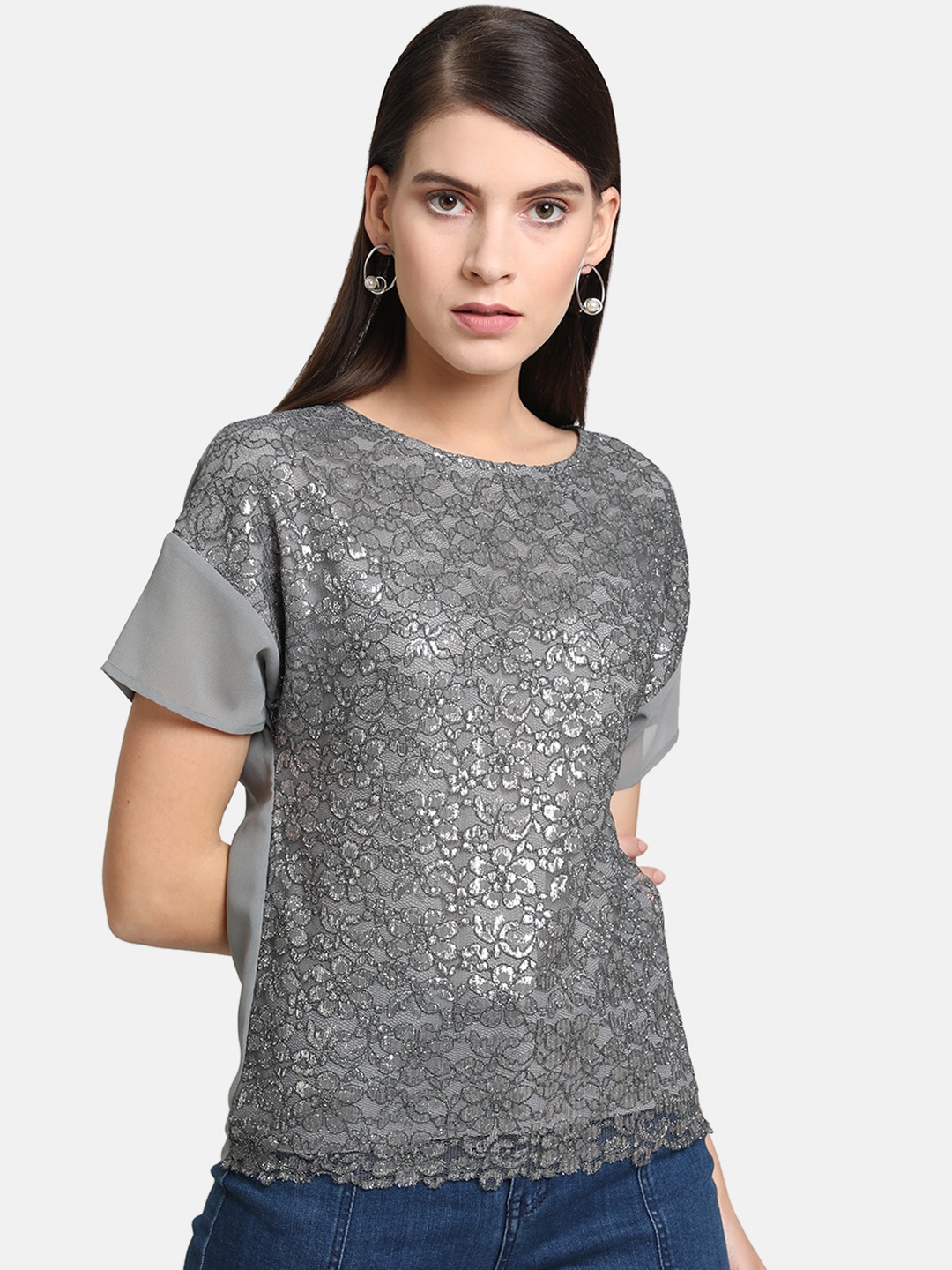 

Kazo Women Grey Embellished Top