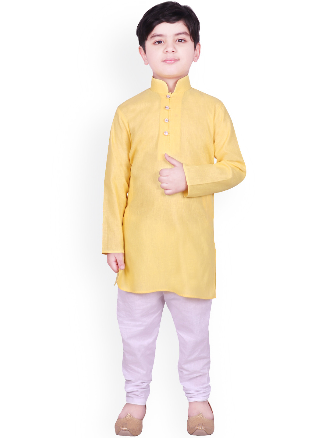 

SG YUVRAJ Boys Yellow & White Solid Kurta with Pyjamas