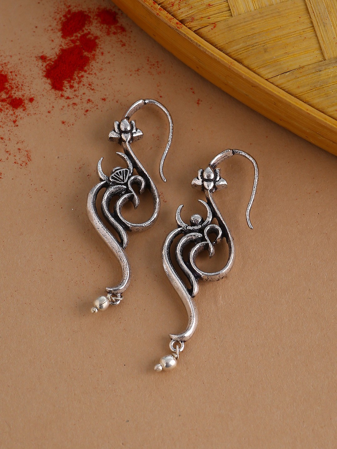 

Voylla Silver-Plated Classic Oxidised Drop Earrings