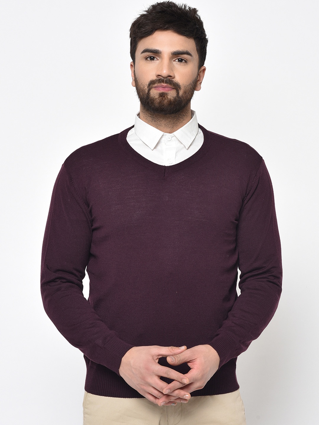 

ARMISTO Men Burgundy Solid Pure Merino Wool Pullover