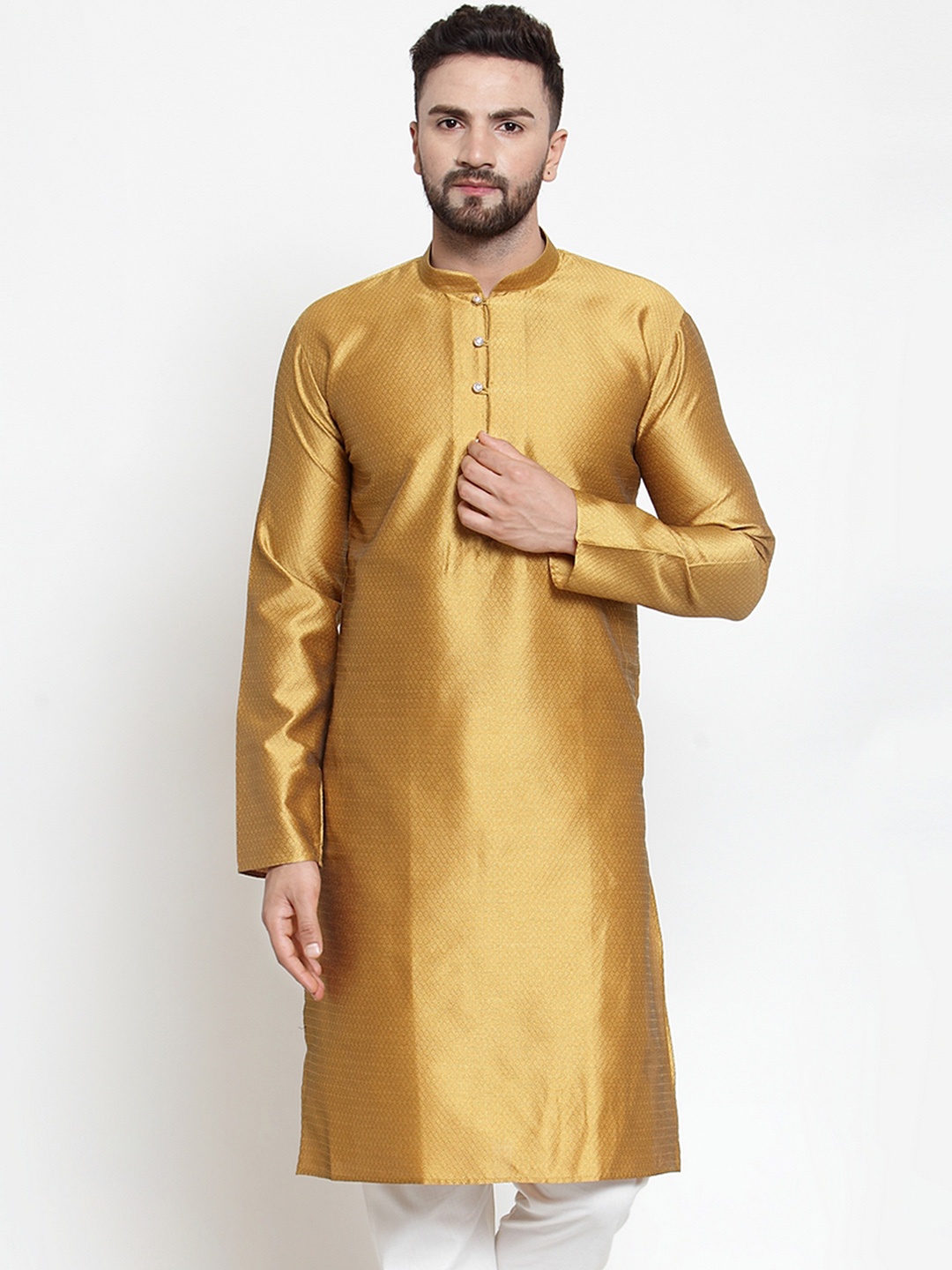

Jompers Men Gold-Toned Woven Design Straight Kurta