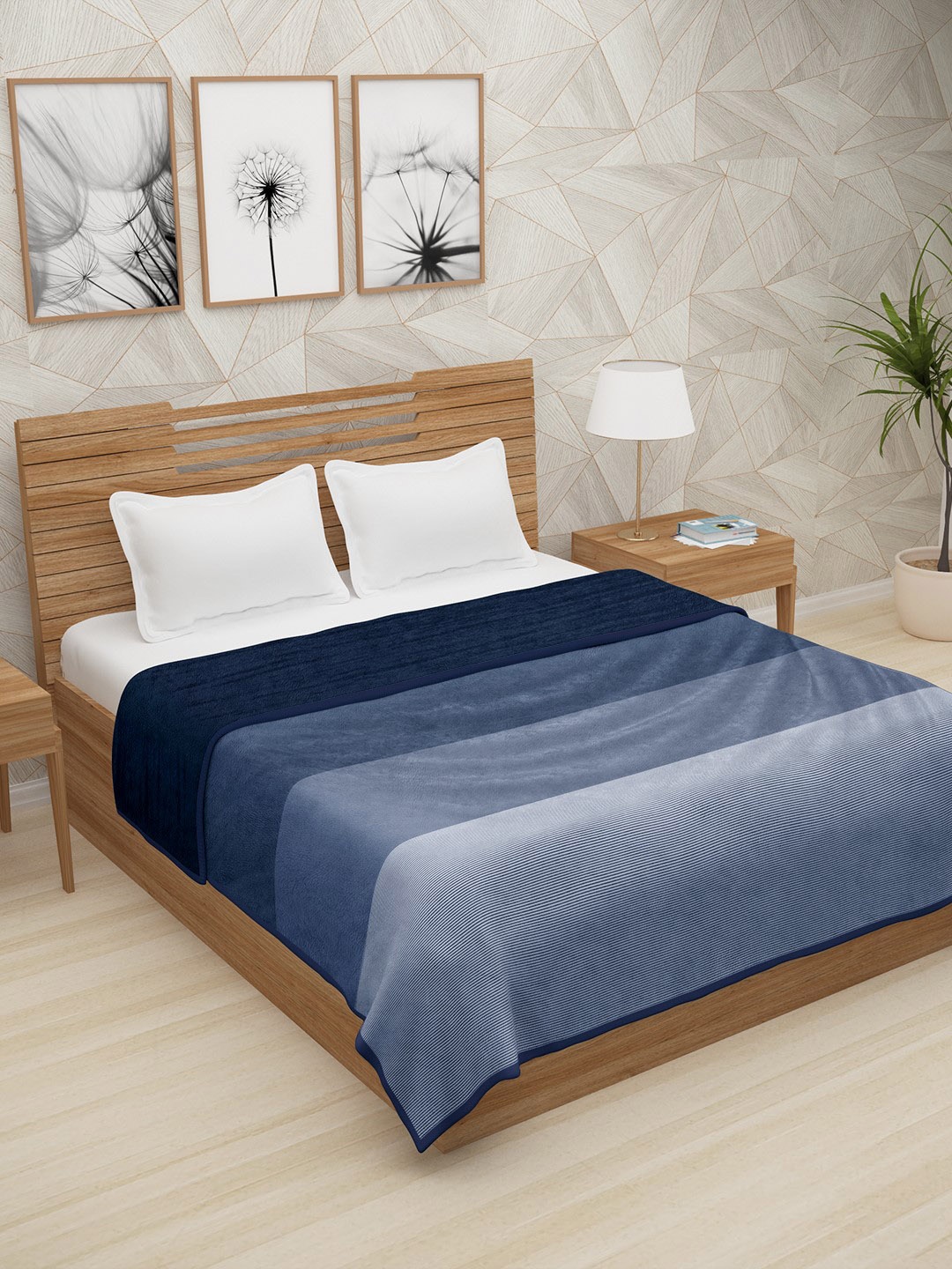 

Story@home Navy Blue Striped AC Room 400 GSM Double Bed Blanket