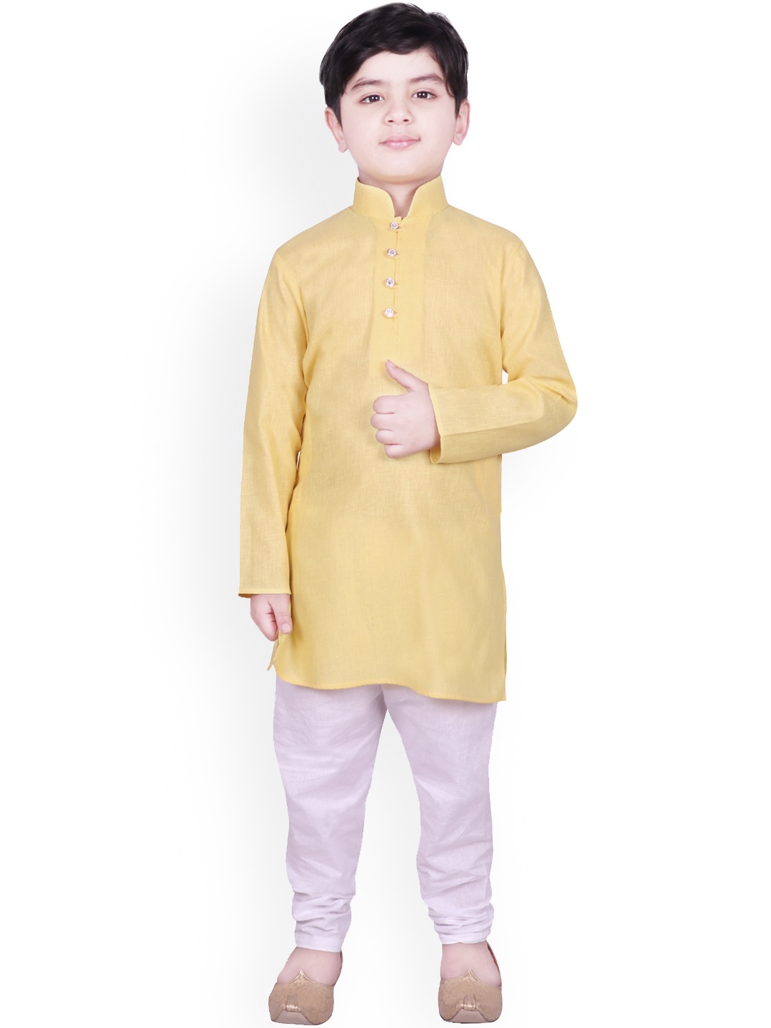 

SG YUVRAJ Boys Yellow & White Solid Kurta with Pyjamas