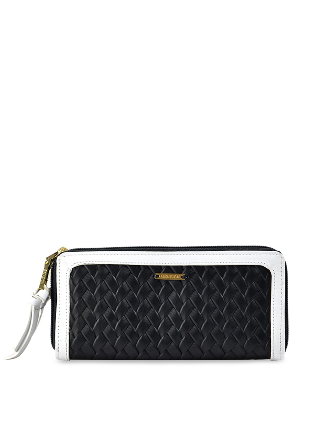 

Hidesign Women Black & White Self Design Leather Zip Around Wallet