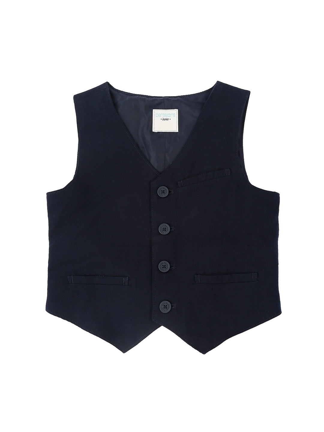 

Pantaloons Junior Boys Navy Blue Self-Design Pure Cotton Waistcoat