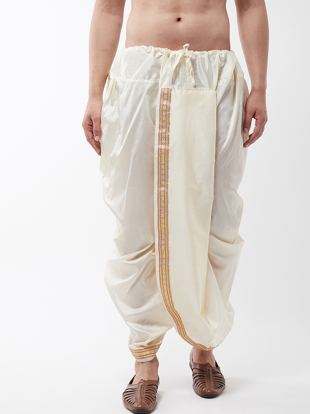 

SOJANYA Men Off-White Solid Stitched Dhoti