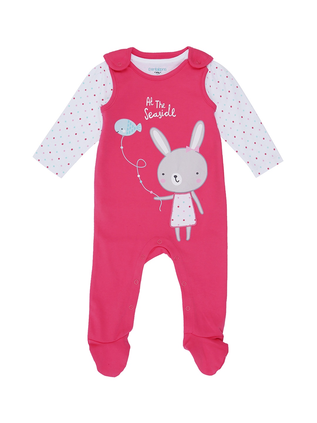 

Pantaloons Baby Girls Pink & Grey Printed Sleepsuit
