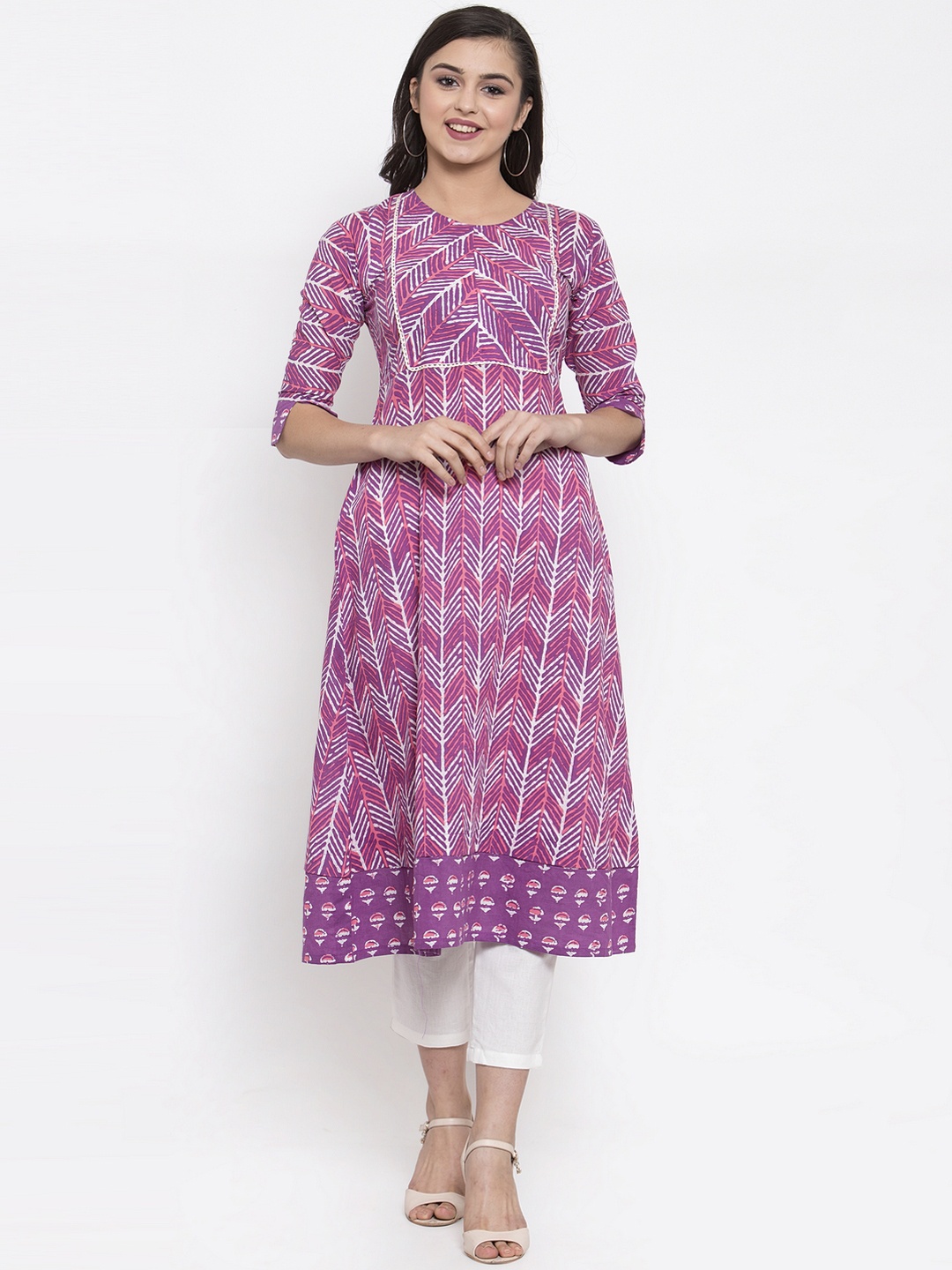 

Indibelle Women Purple Printed A-Line Kurta