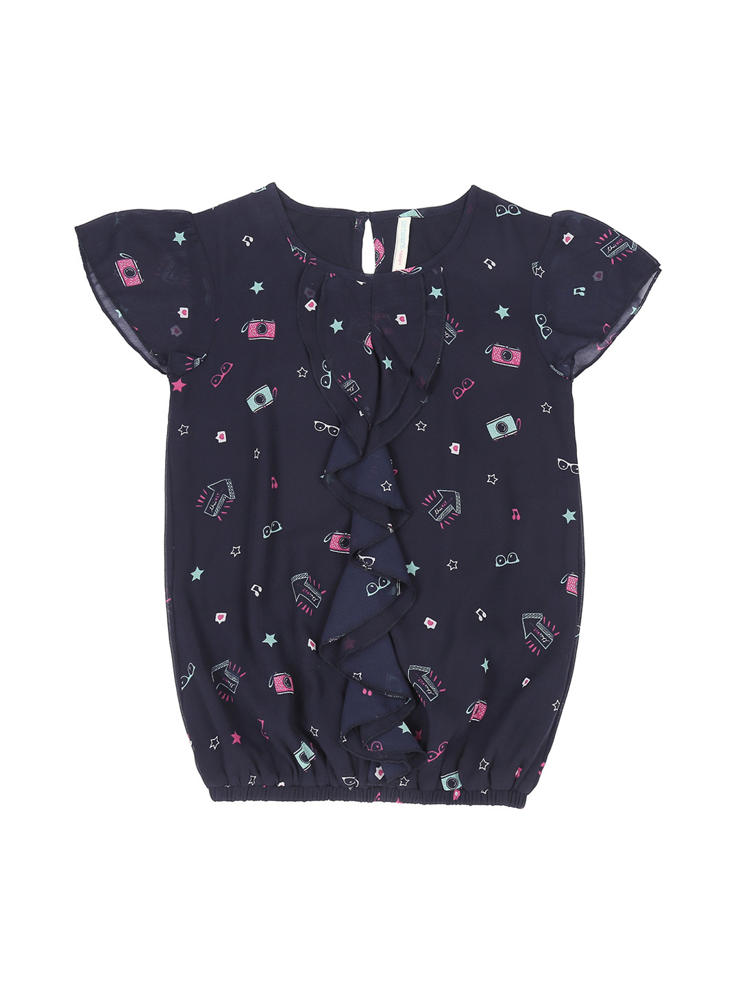 

Pantaloons Junior Girls Navy Blue Printed A-Line Top
