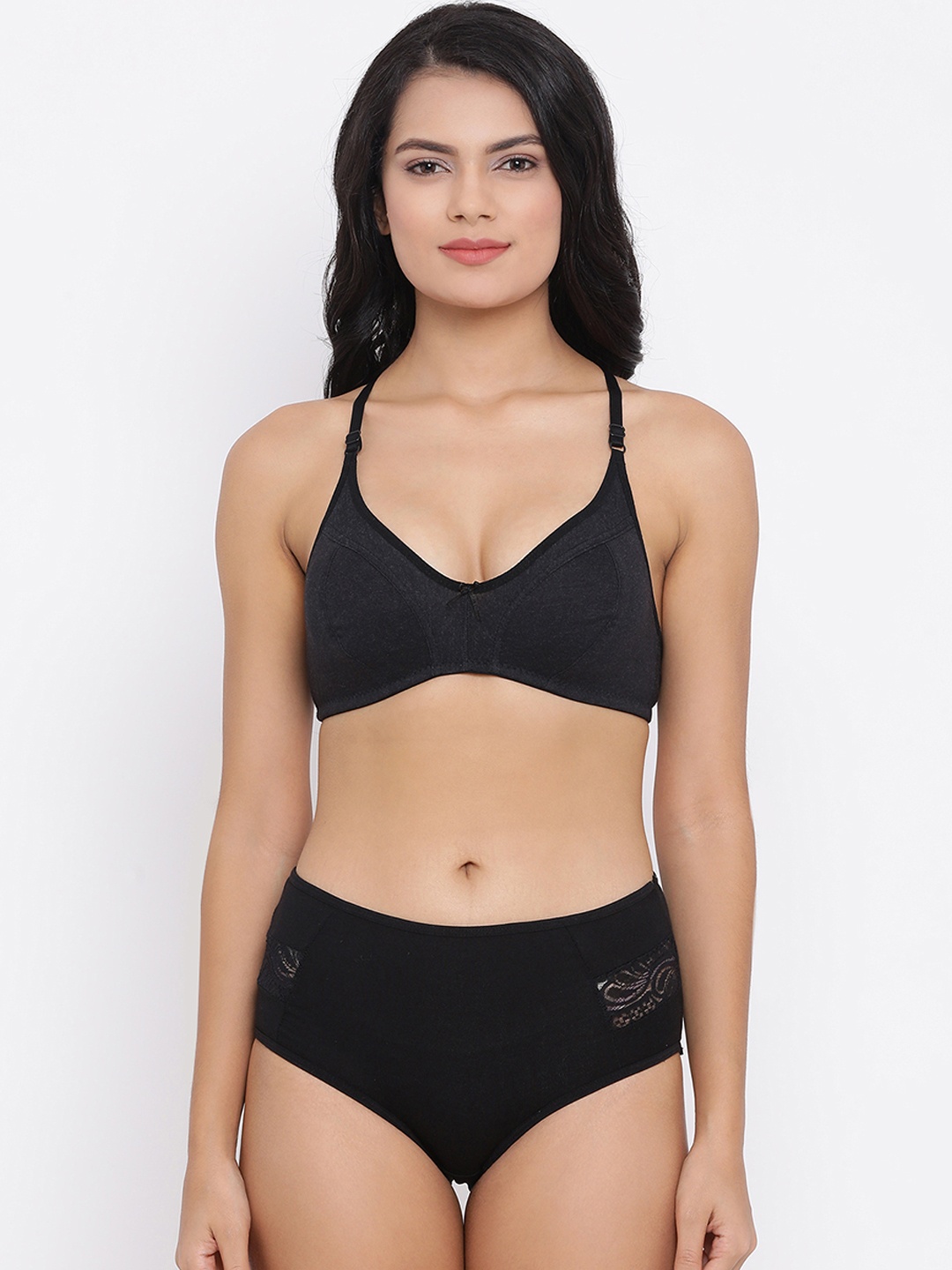 Clovia Women Black Solid Lingerie Set COMBBP99332B