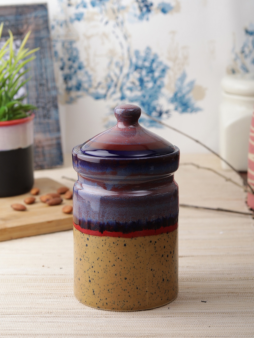 

VarEesha Purple & Mustard Yellow Ceramic Handcrafted Food Container 1000 ml