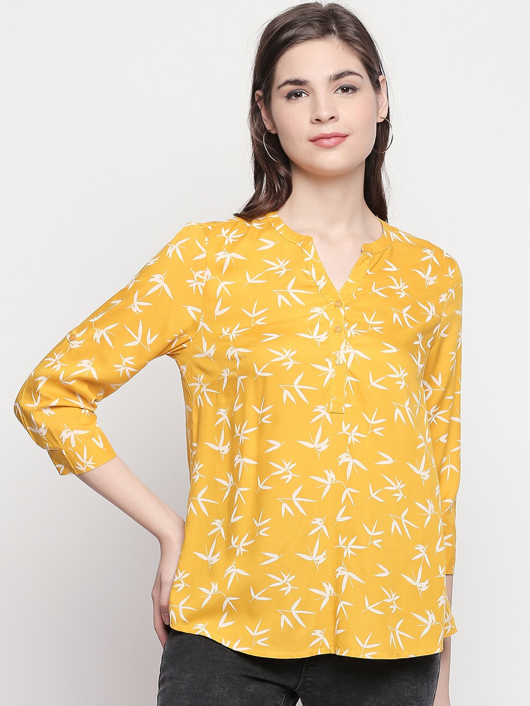 

Honey by Pantaloons Women Yellow Printed Top